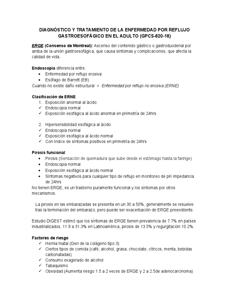Resumen GPC Reflujo Gastroesofágico en El Adulto | PDF | La enfermedad ...