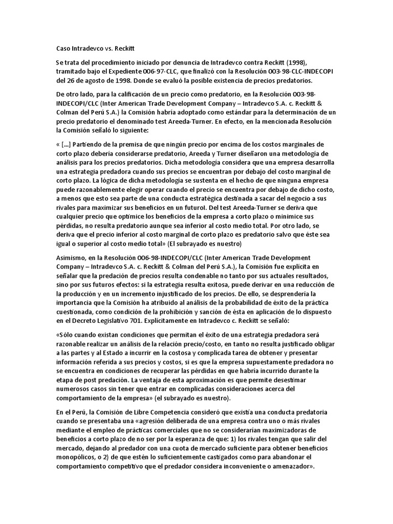 Análisis de Precios Predatorios en Intradevco | PDF | Monopolio | Precios