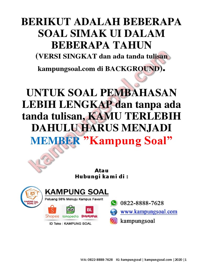 Iklan Dari Kampungsoal Com Free Soal Simak Ui Ipa Ips 2011 2020 Pdf