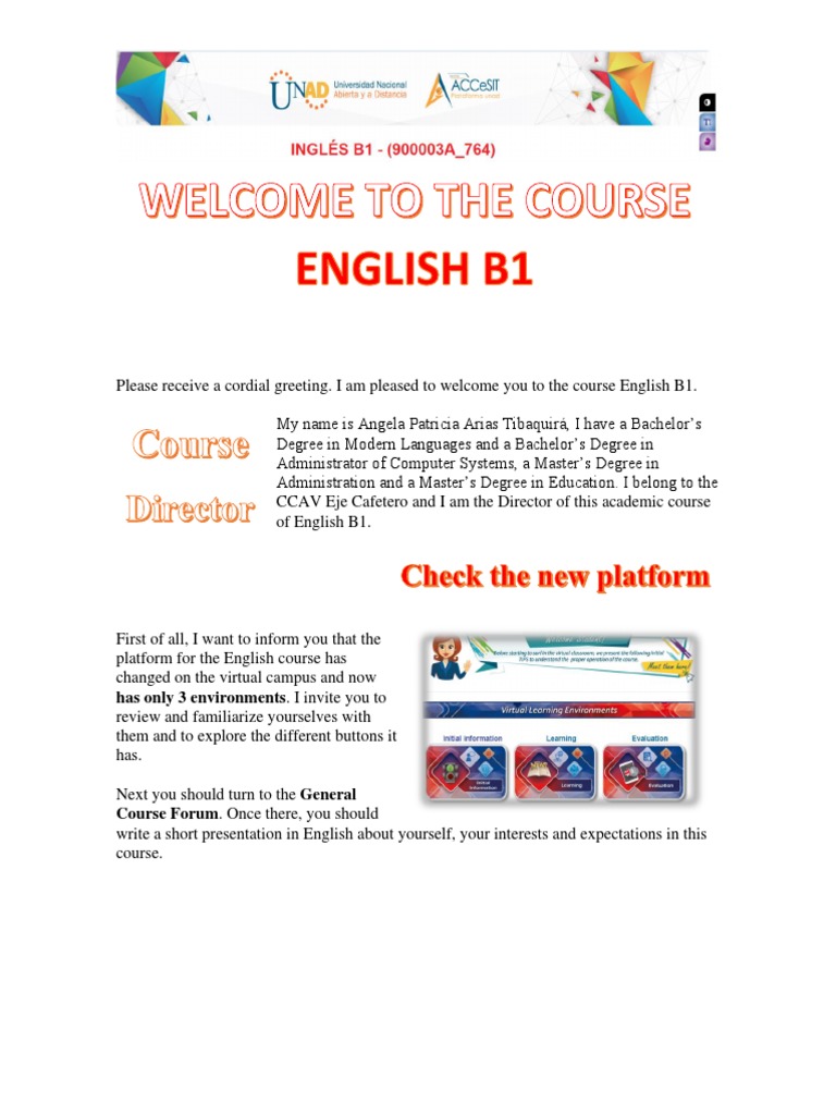 Welcome to English B1 Course Overview | PDF | Tutor | Academic Degree