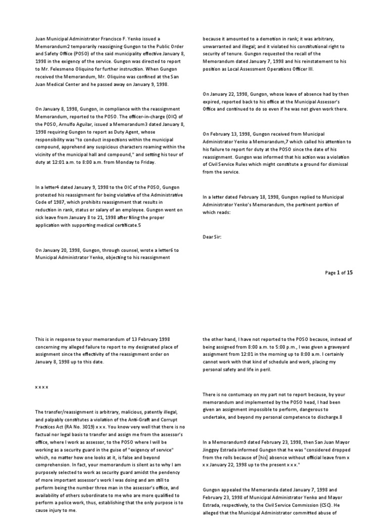 Analysis of the legality of an employee's temporary reassignment and ...