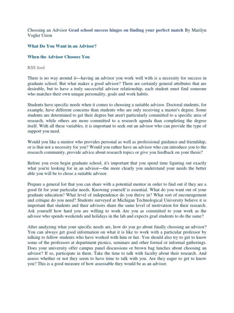 What Do You Want in An Advisor? When The Advisor Chooses You | PDF ...