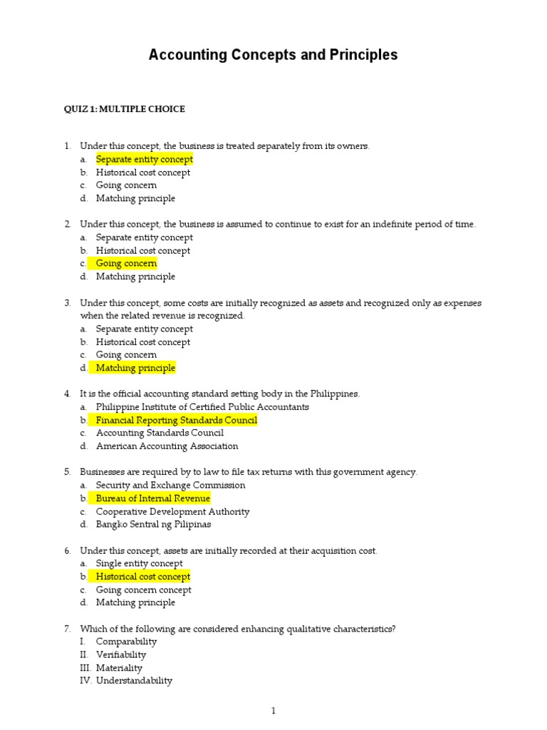 Ans Quiz 2 Historical Cost Going Concern