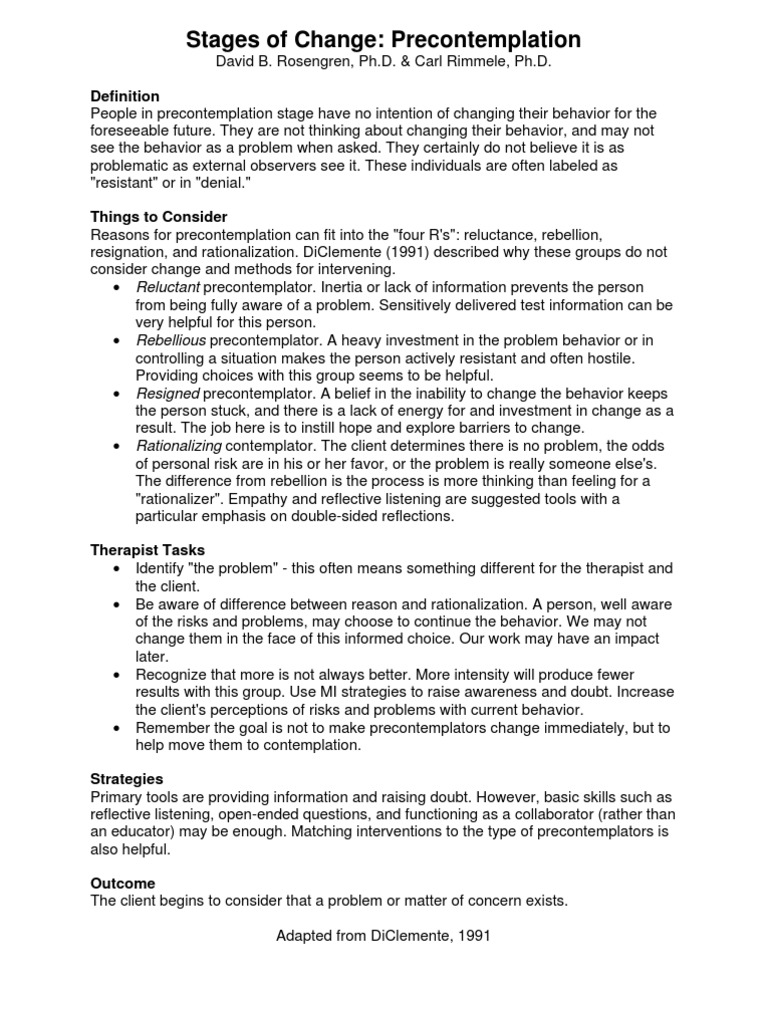 Understanding Precontemplation Stage in Change | PDF | Behavior ...