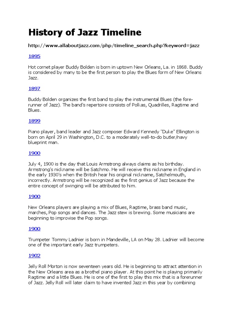 History of Jazz Timeline PDF Jazz Saxophone