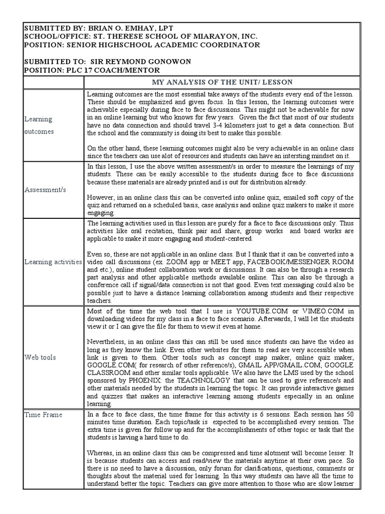 Senior High Lesson Analysis | PDF | Quantitative Research | Statistics