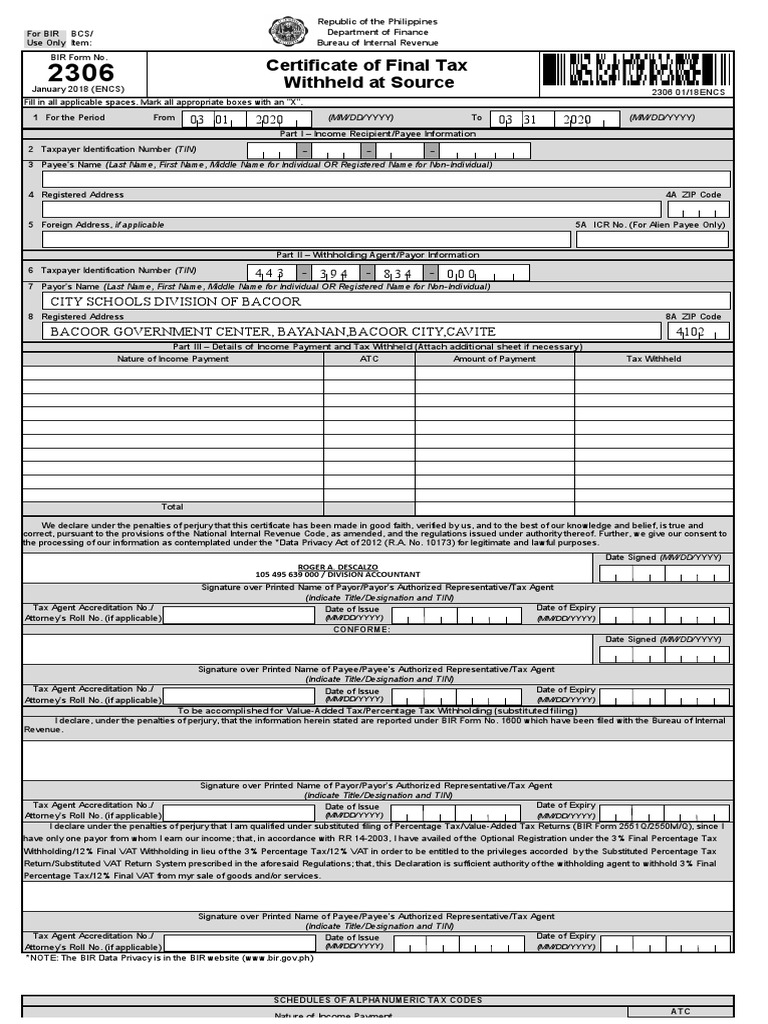Certificate of Final Tax Withheld at Source: (MM/DD/YYYY) (MM/DD/YYYY ...