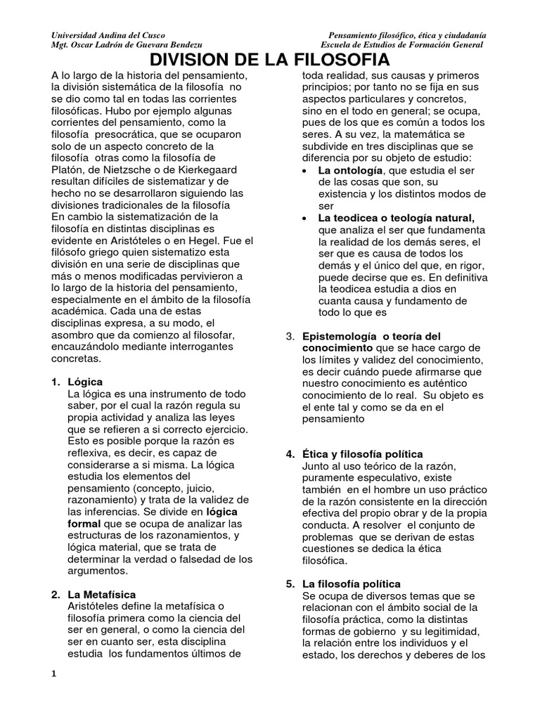 Division De La Filosofia Pdf Razón Conocimiento