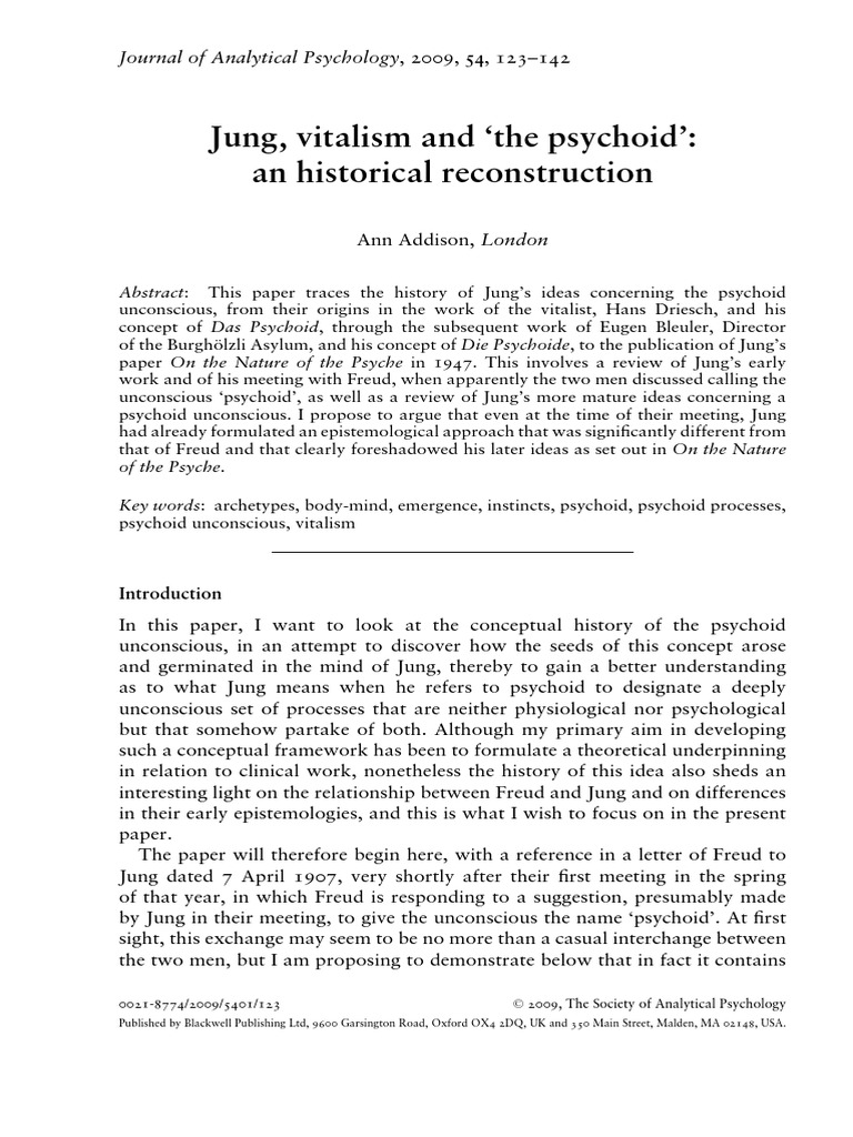 Jung, Vitalism and The Psychoid': An Historical Reconstruction | PDF ...