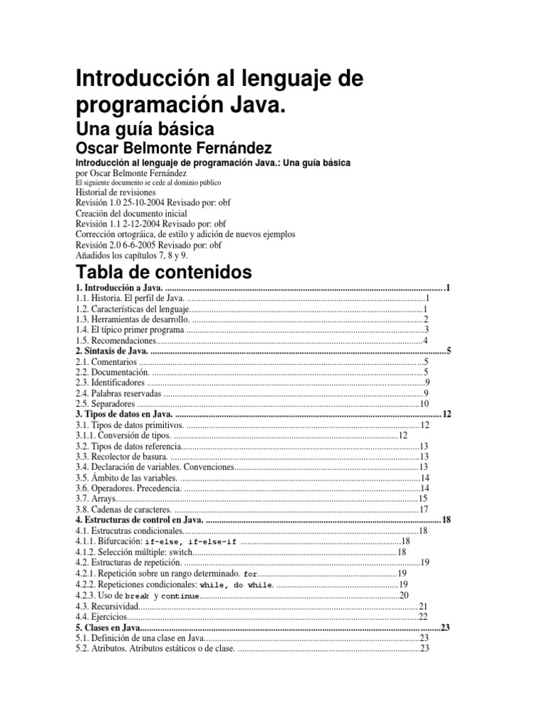 Guía básica del lenguaje Java | PDF | Java (lenguaje de programación ...
