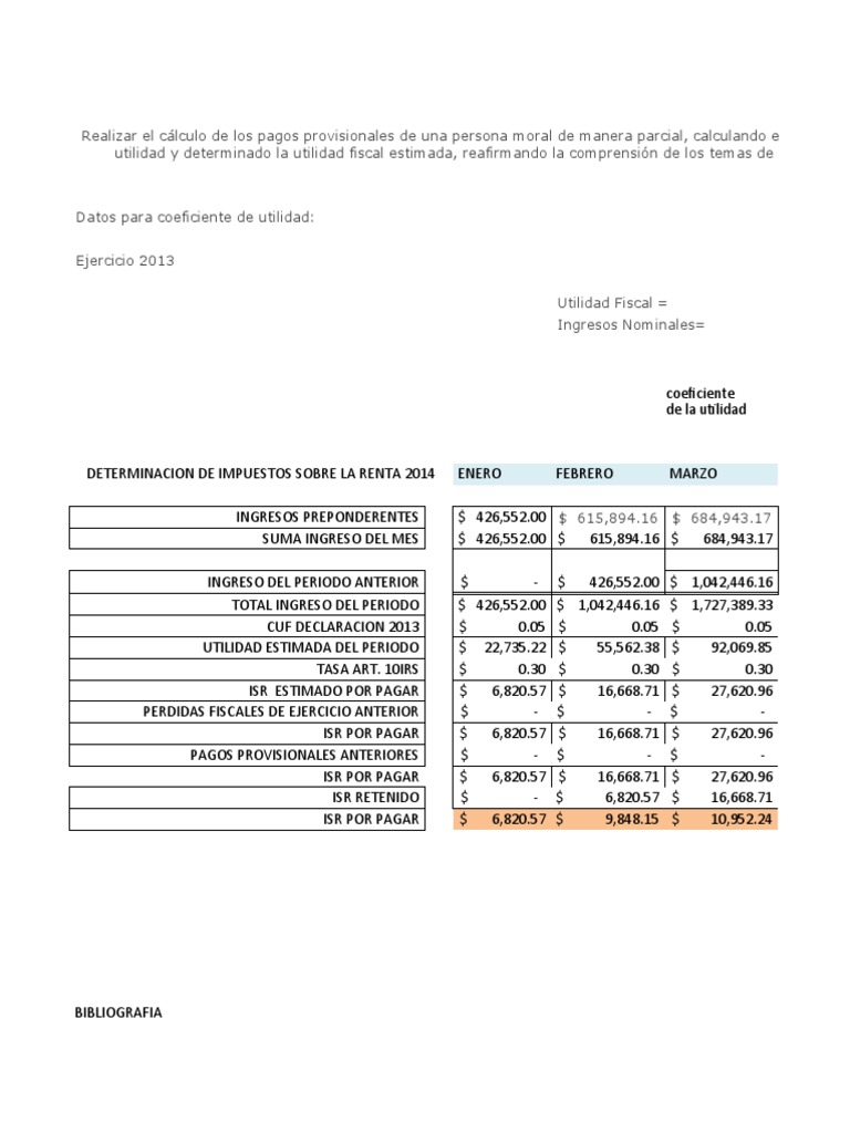 Cálculo de ISR y Coeficiente de Utilidad | PDF | Impuesto sobre la ...