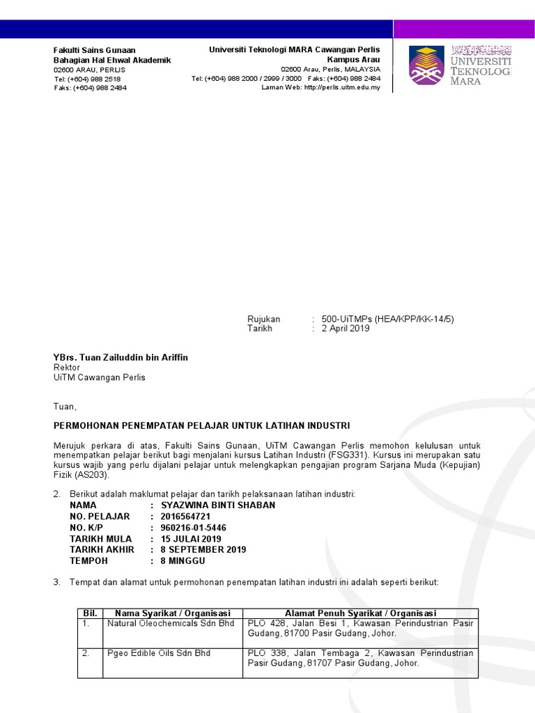 Cover Letter Fsg604 Mod Dari Fsg331 Syazwinashaban Pdf