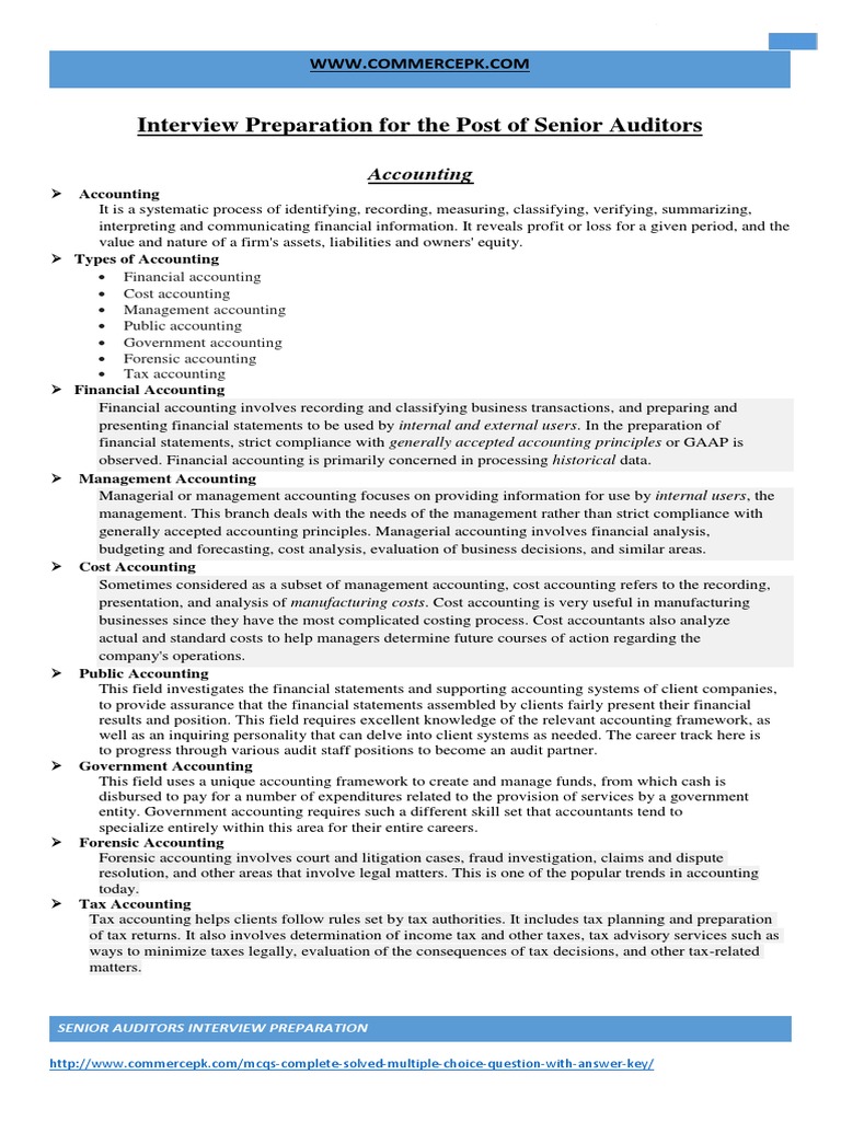 Interview Preparation For The Post of Senior Auditors | PDF ...