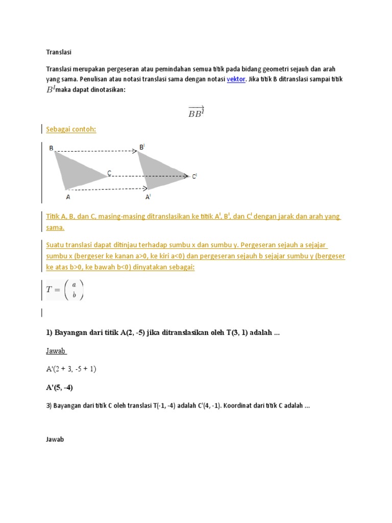 Rumus dan Contoh Translasi Geometri | PDF