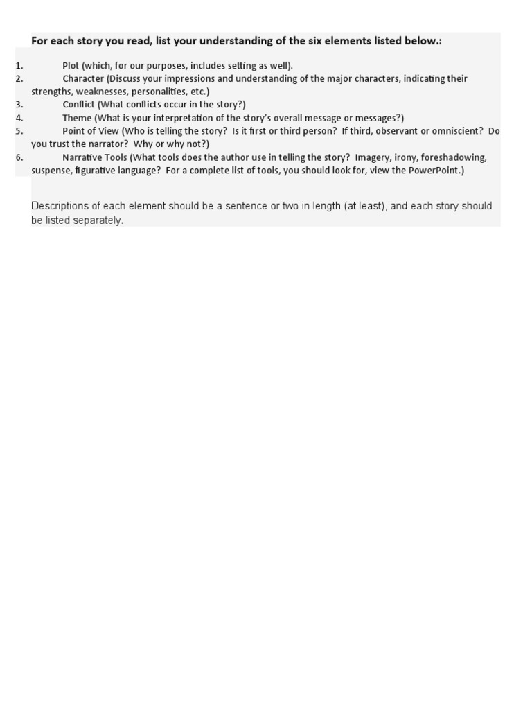 Story Analysis: Six Key Elements Guide | PDF | Science & Mathematics