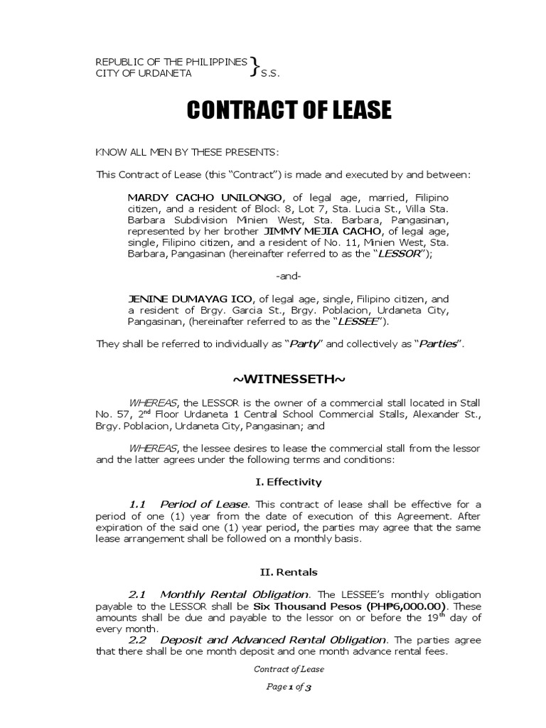 Cacho, Jimmy - Lease Contract | PDF | Lease | Renting