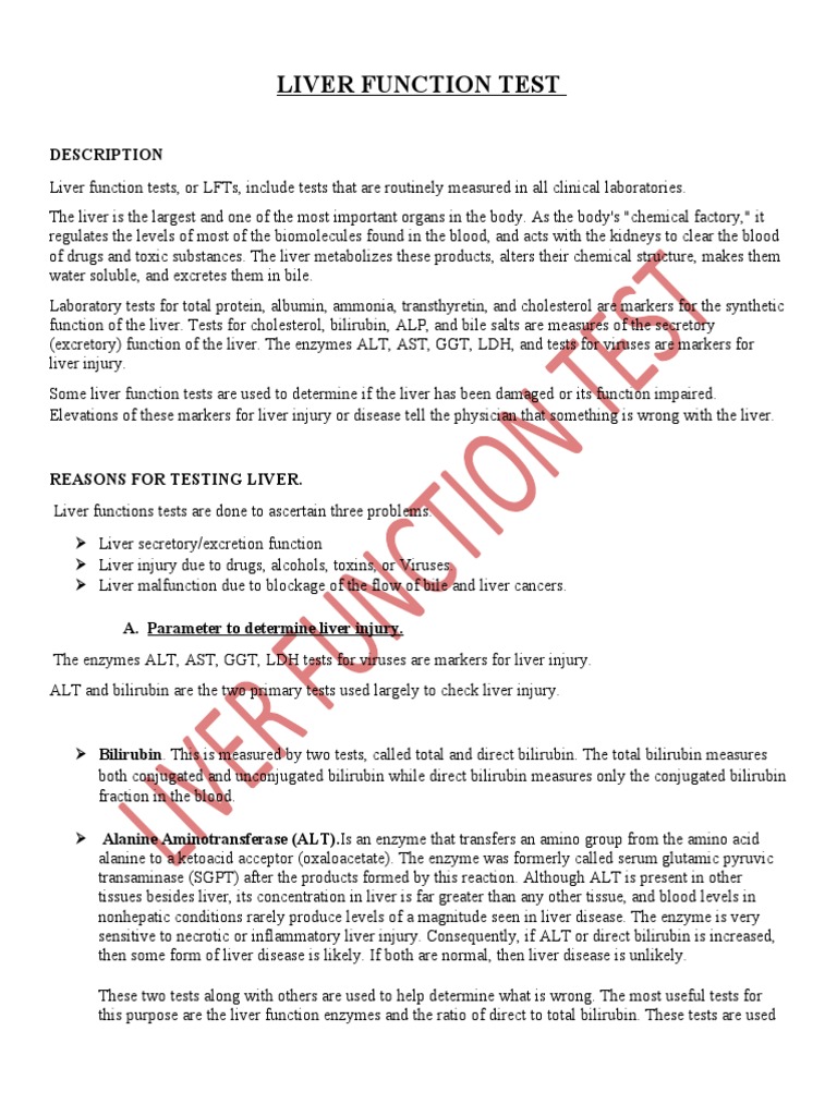 Liver Function Test: Description | Download Free PDF | Alanine ...