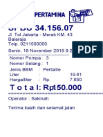 SPBU receipt for 19.61 liters of Pertalite fuel