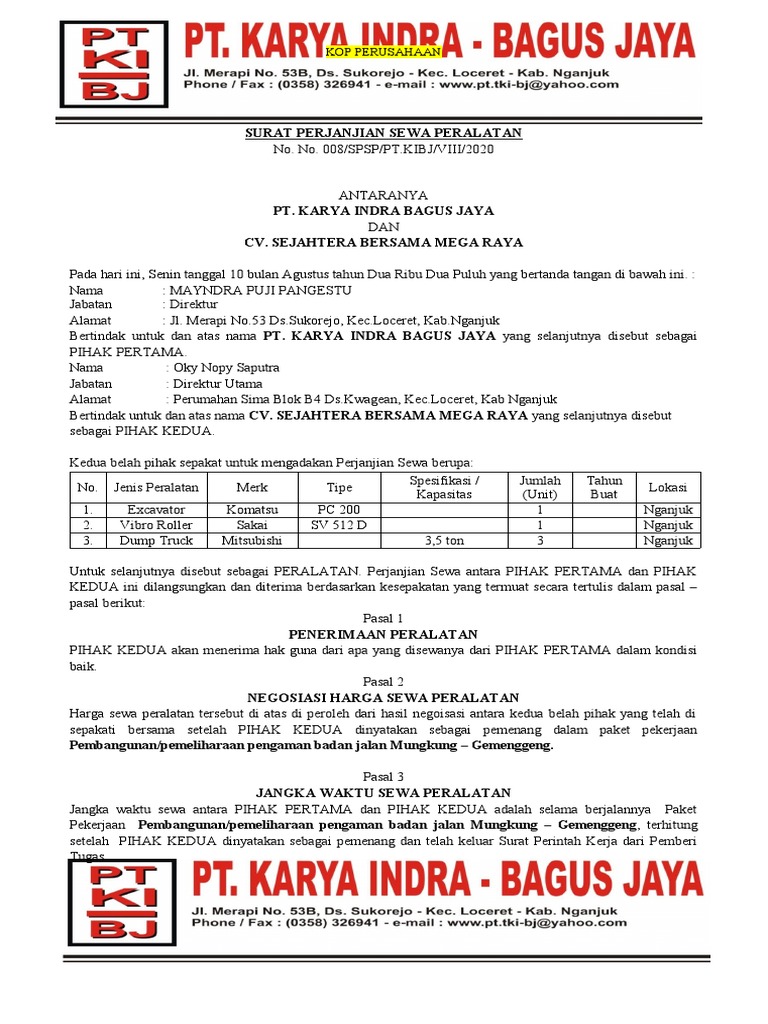 Form Perjanjian Sewa Alat | PDF