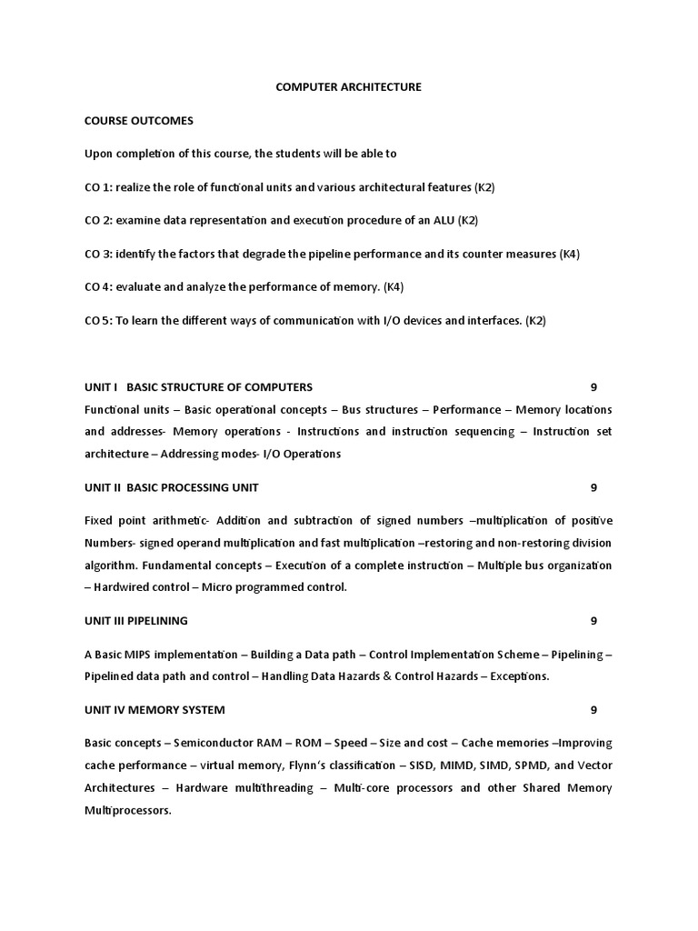 Computer Architecture Course Syllabus | PDF | Central Processing Unit ...