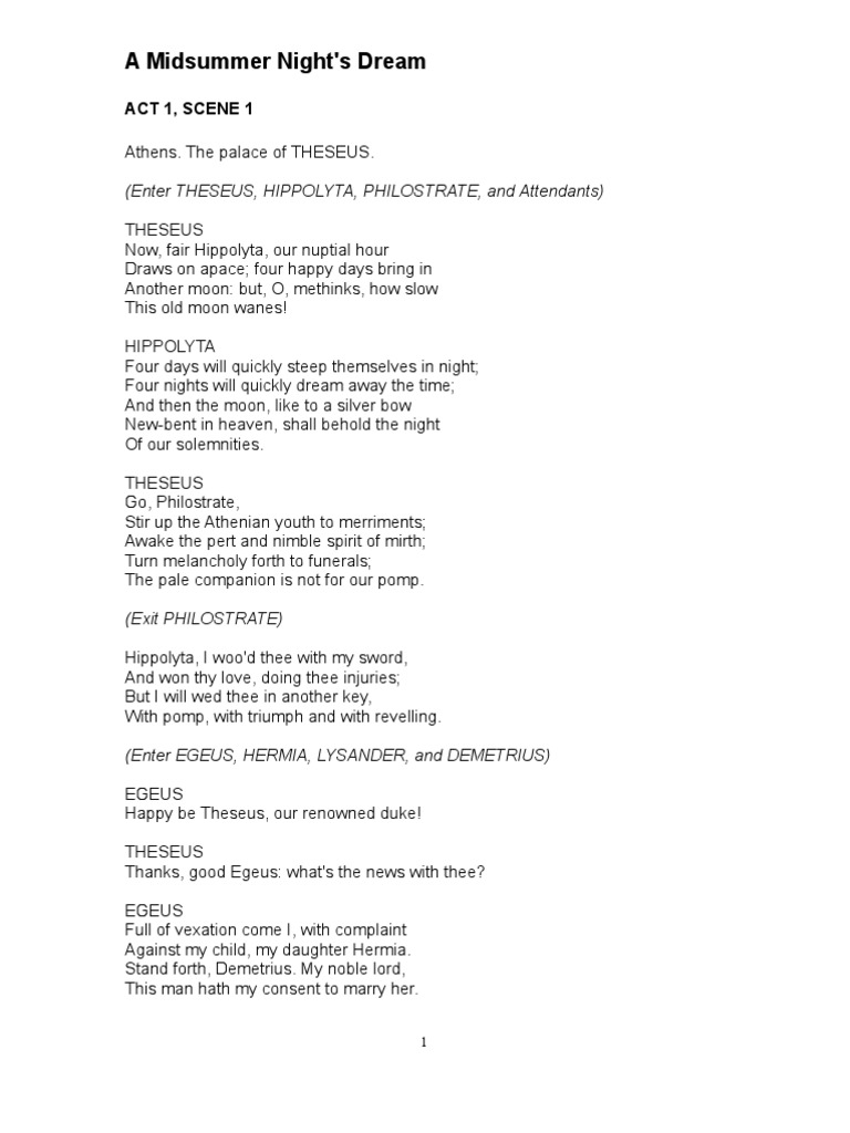 A Midsummer Night's Dream: (Enter THESEUS, HIPPOLYTA, PHILOSTRATE, and ...