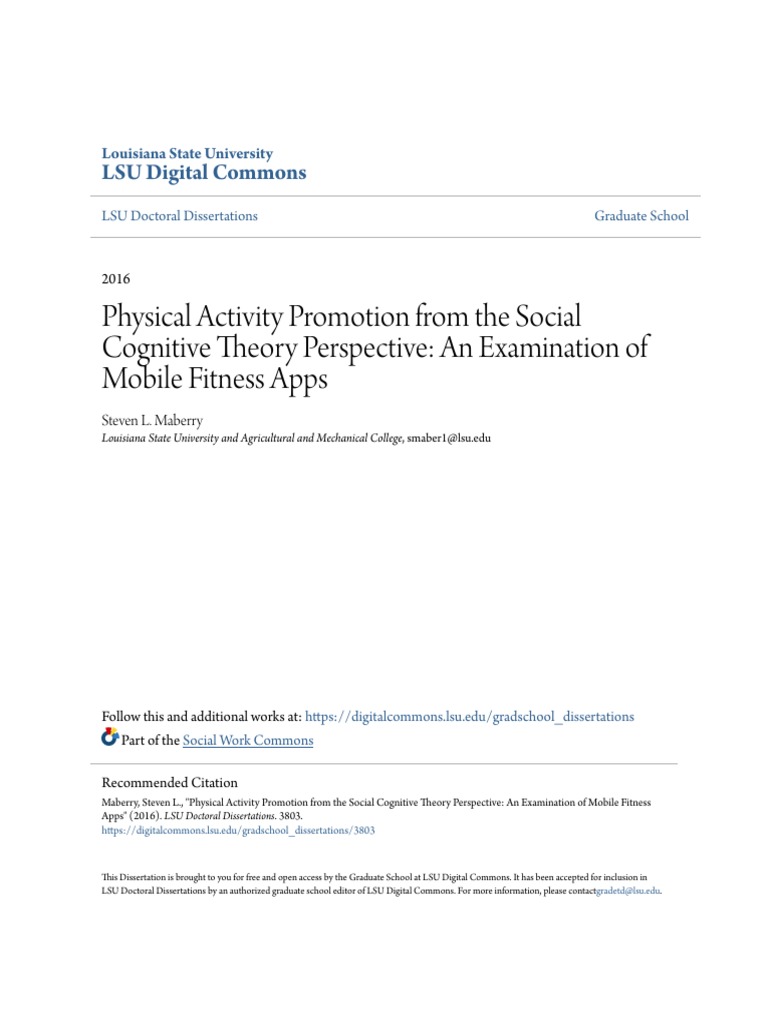 Physical Activity Promotion From The Social Cognitive Theory Pers PDF ...