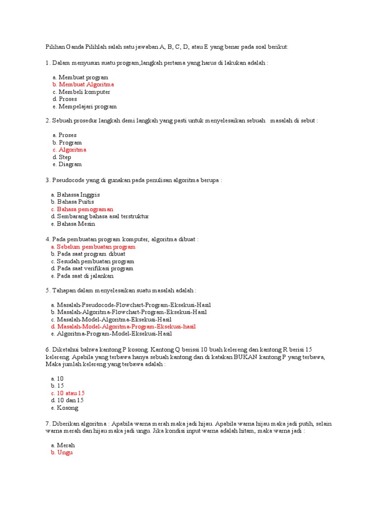 Soal Pilihan Ganda Pemrograman | PDF | Komputer