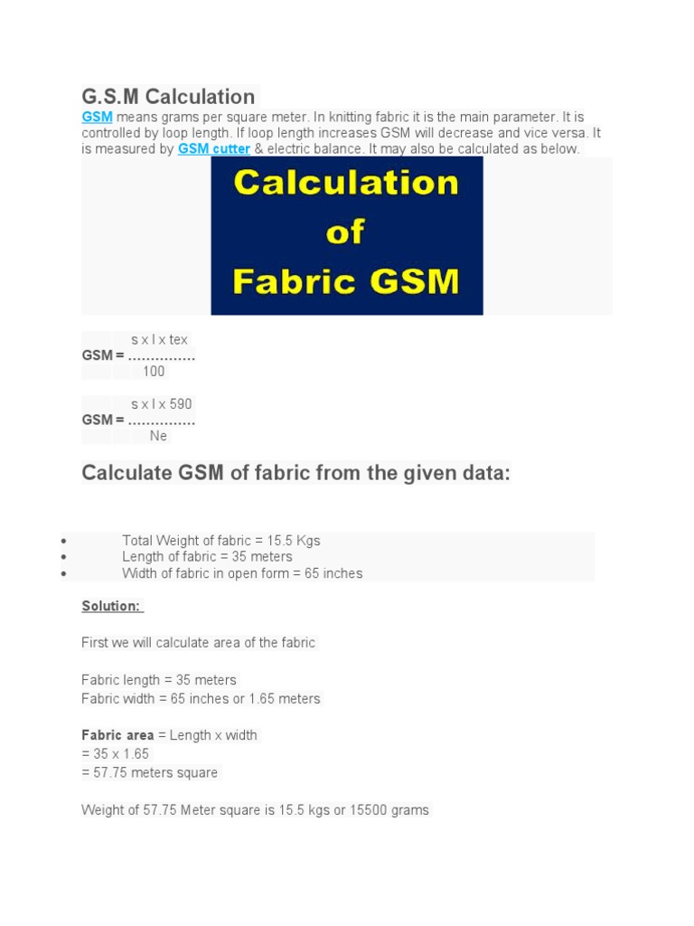 G.S.M Calculation GSM GSM Cutter PDF