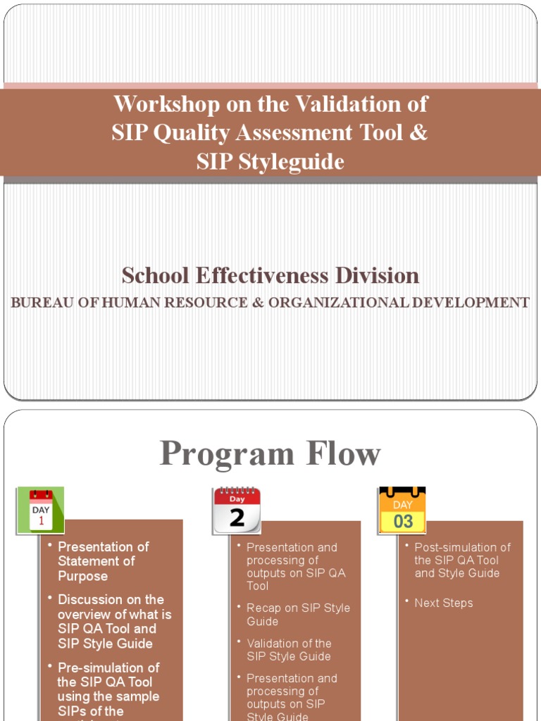 SIP Quality Assessment Workshop Guide | PDF | Fiscal Year | Quality ...