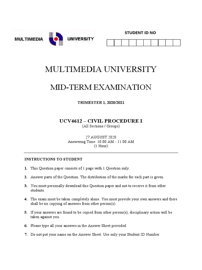 Multimedia University MidTerm Examination PDF Common Law Virtue