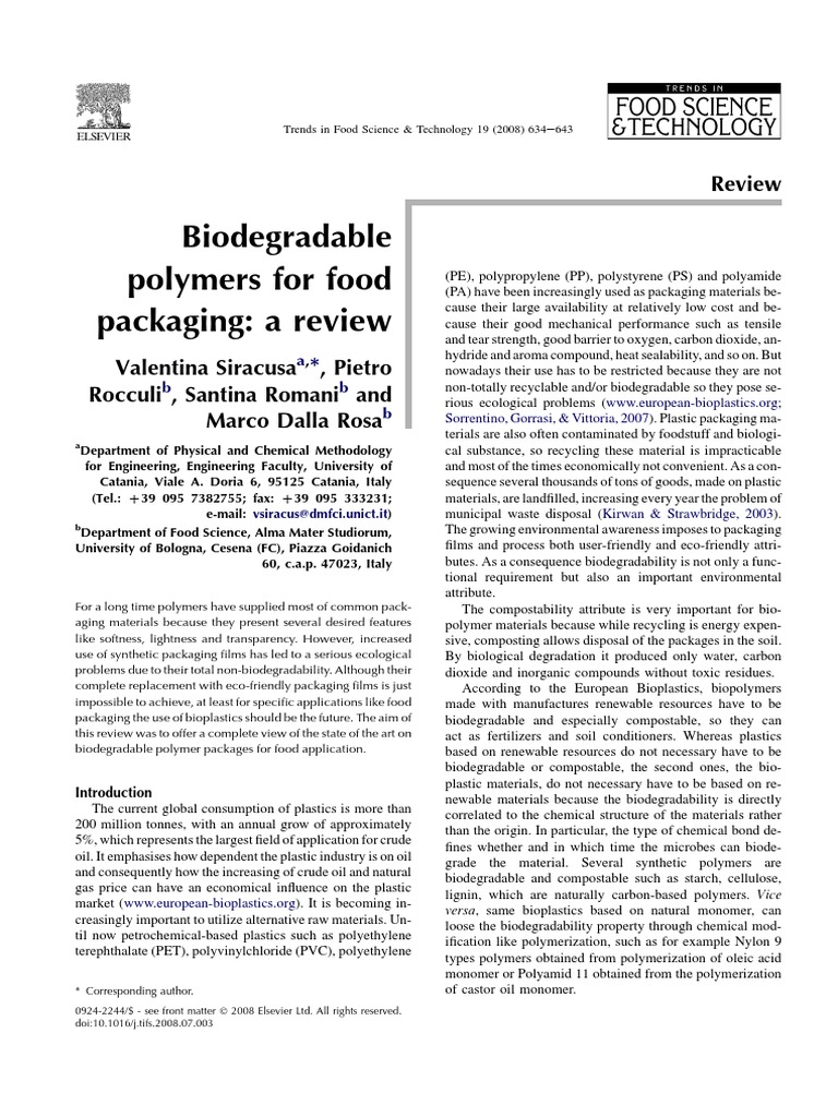Biodegradable Polymers for Food Packaging | PDF | Wellness | Science ...