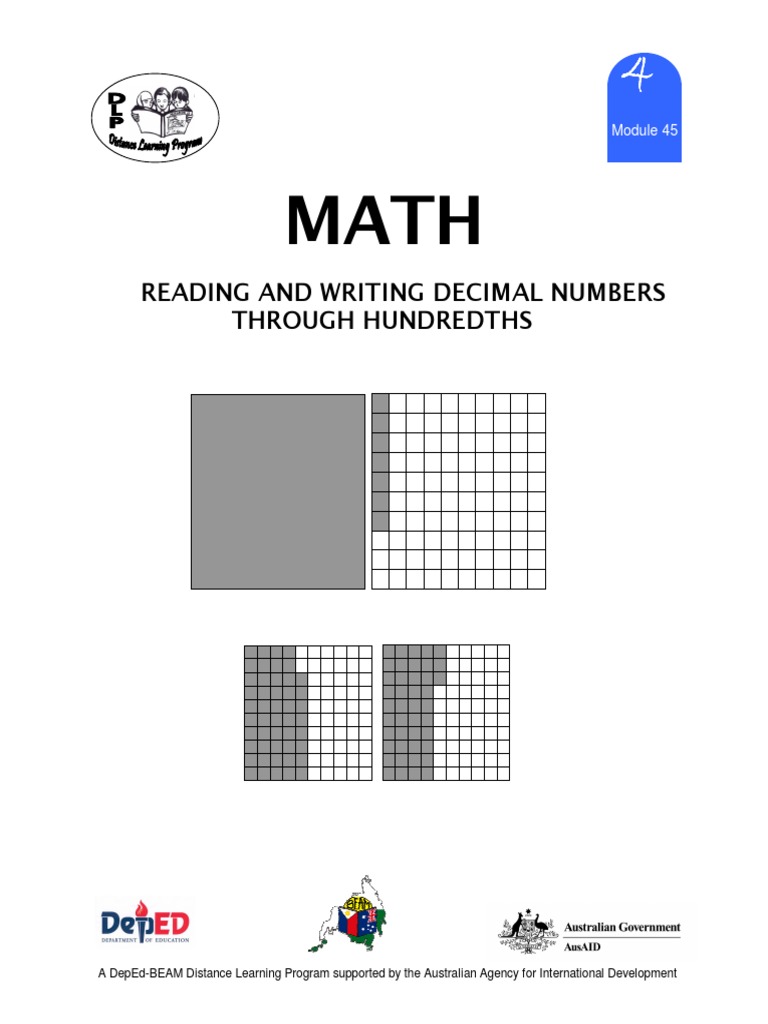 Math 4 DLP 45 READING AND WRITING DECIMAL NUMBERS THROUGH HUNDREDTHS PDF Decimal