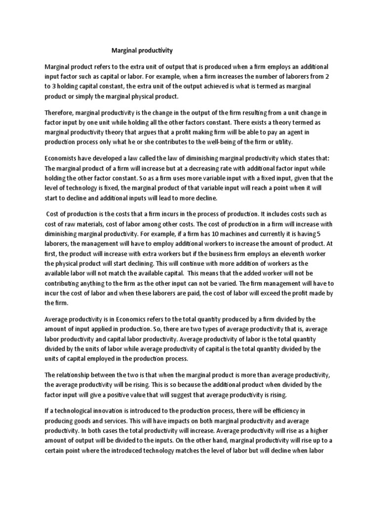 Marginal Productivity | PDF | Factors Of Production | Labour Economics