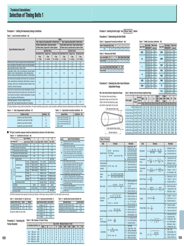 Selection of Timing Belts 1 'Technical Calculations PDF Belt