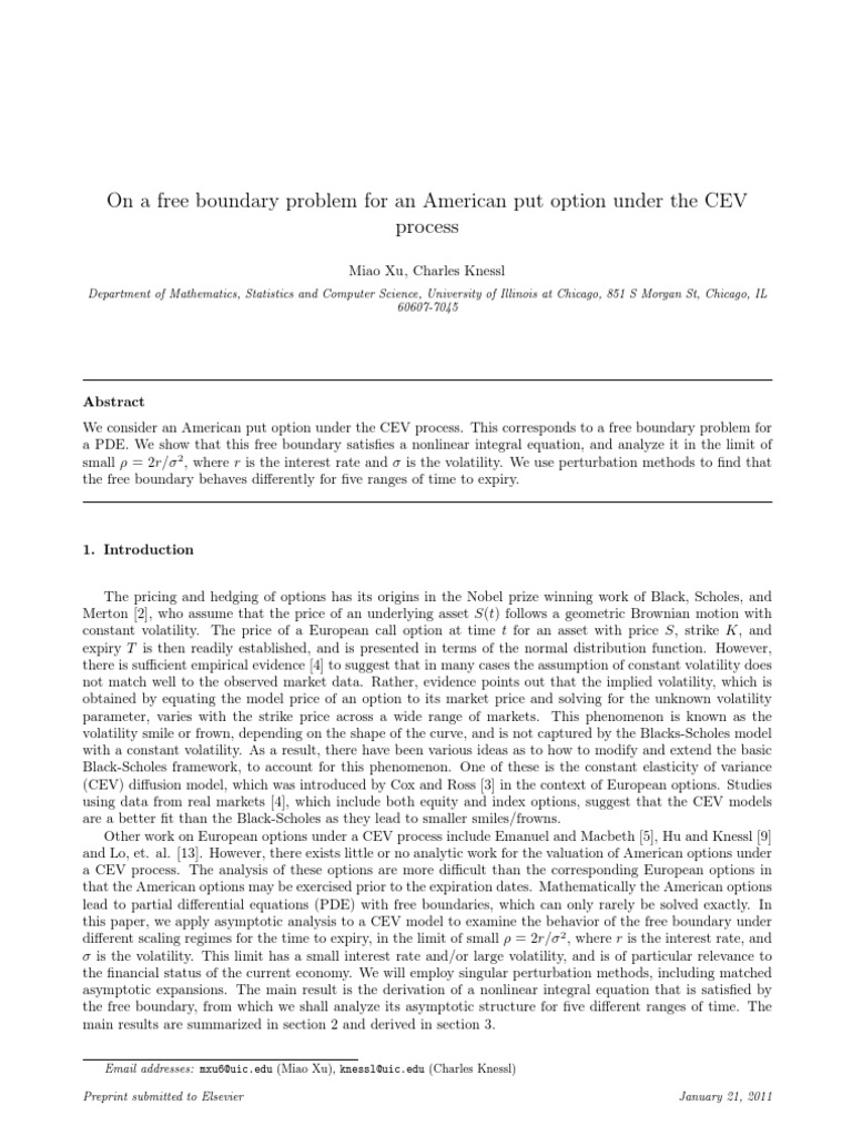 American Put Option Pricing via CEV Model | PDF | Black–Scholes Model ...