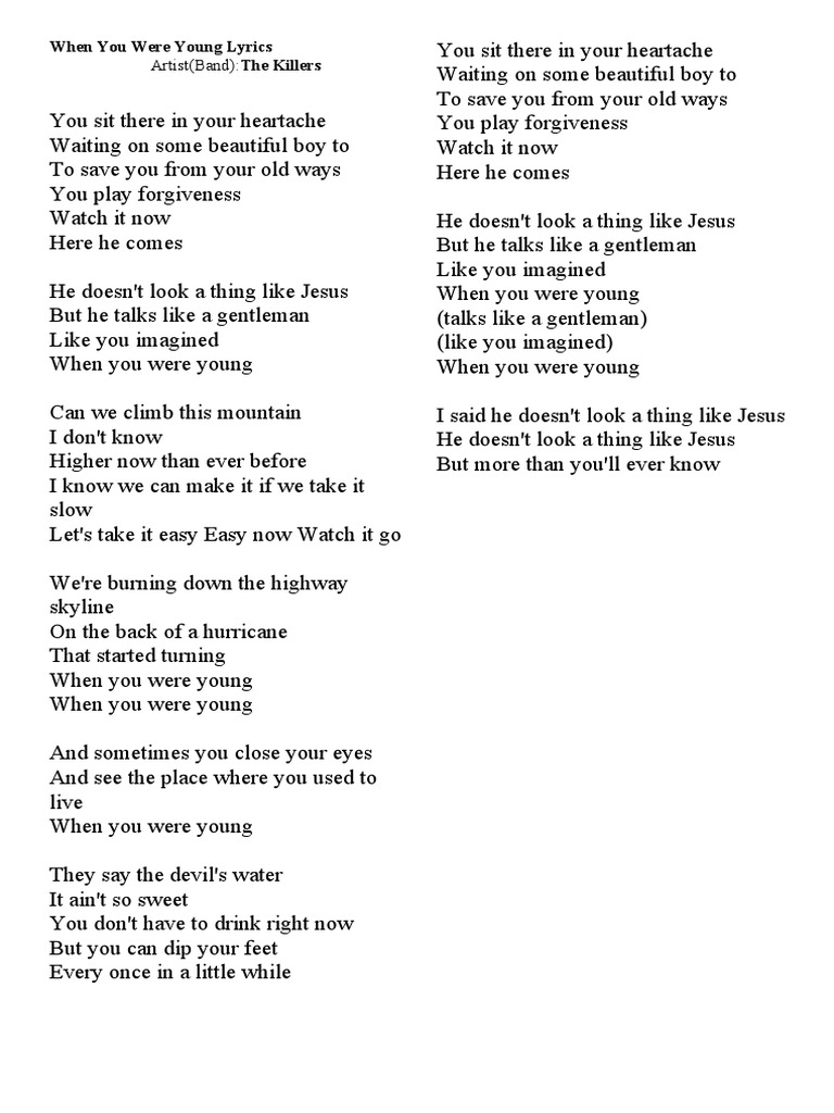 When You Were Young Lyrics PDF