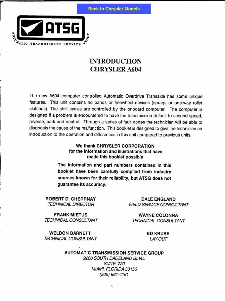 Chrysler A604 Manual | PDF