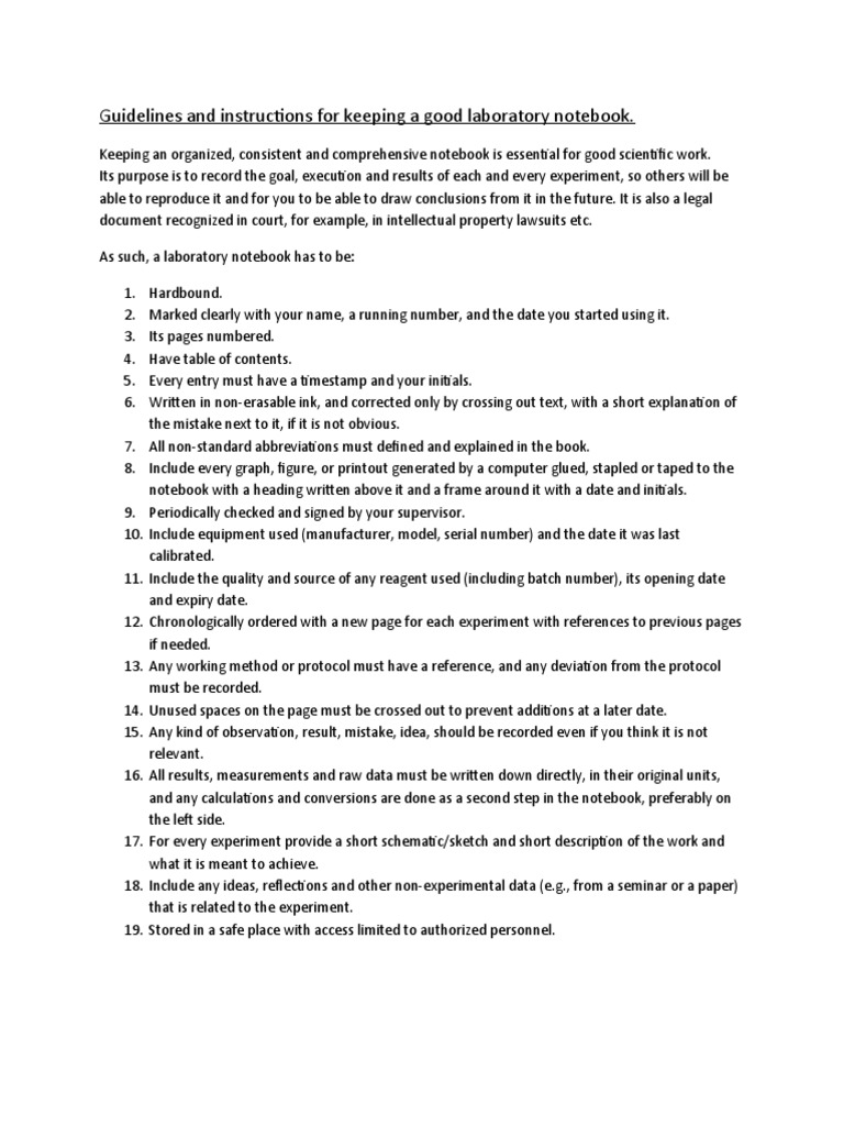 Good Laboratory Notebook PDF Experiment Computing