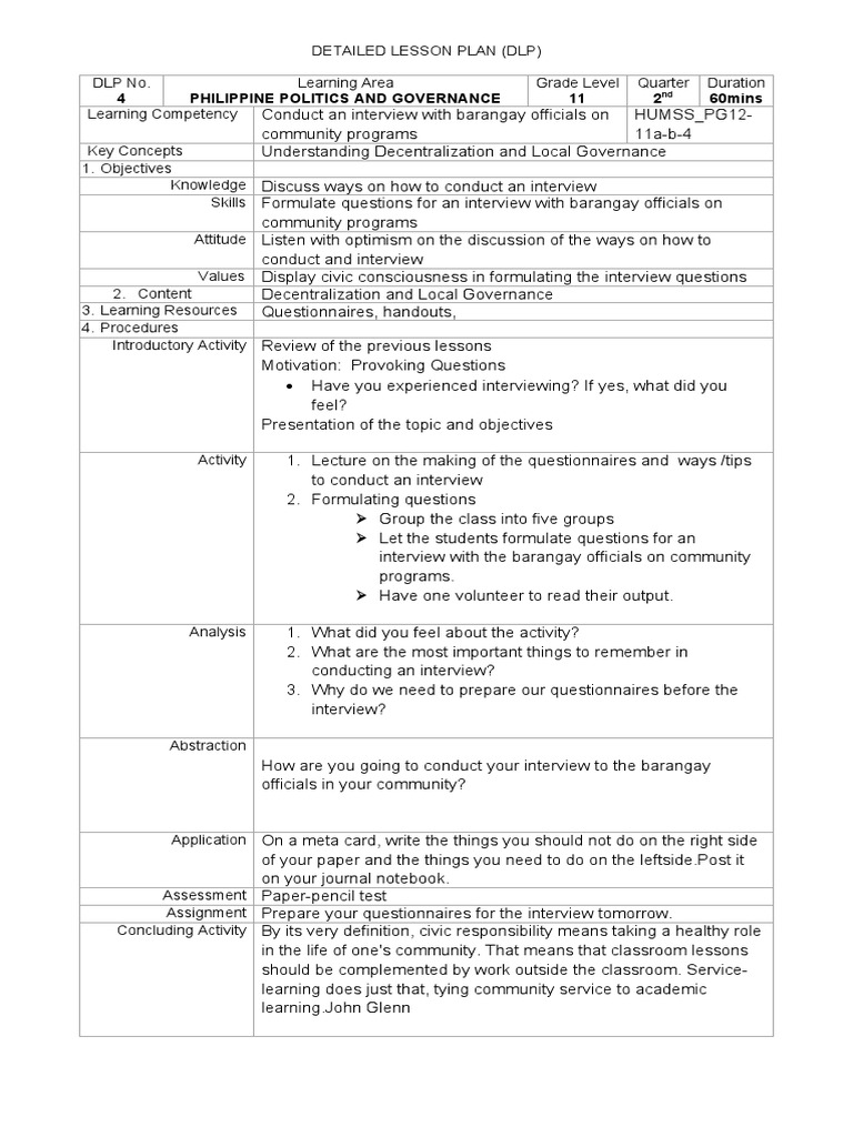 Interview Techniques in Local Governance | PDF | Lesson Plan | Interview