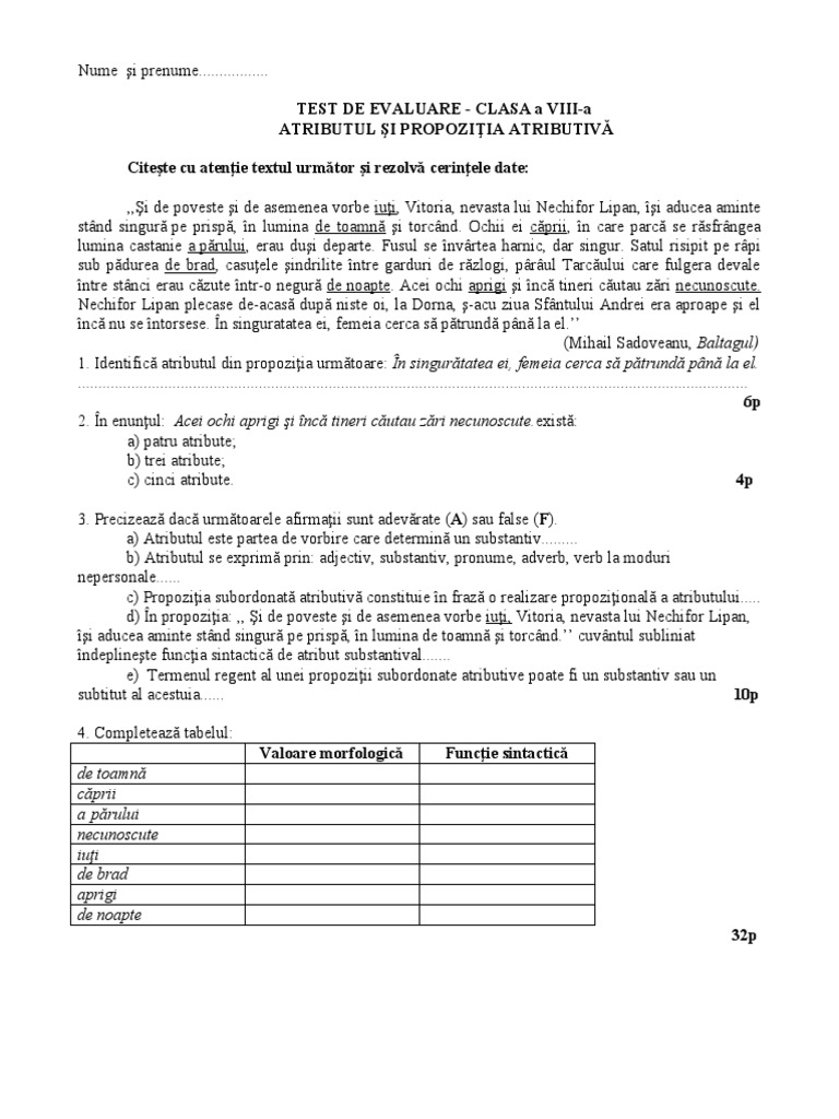 Test - Atributiva - Cls - 8 - Ces | PDF