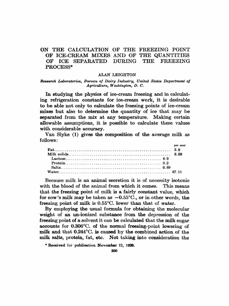 Calculation of Freezing Points and Quantities of Ice Formed in Ice