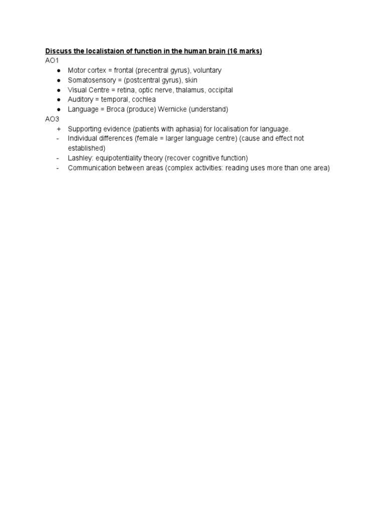 Brain Function Localization Explained | PDF