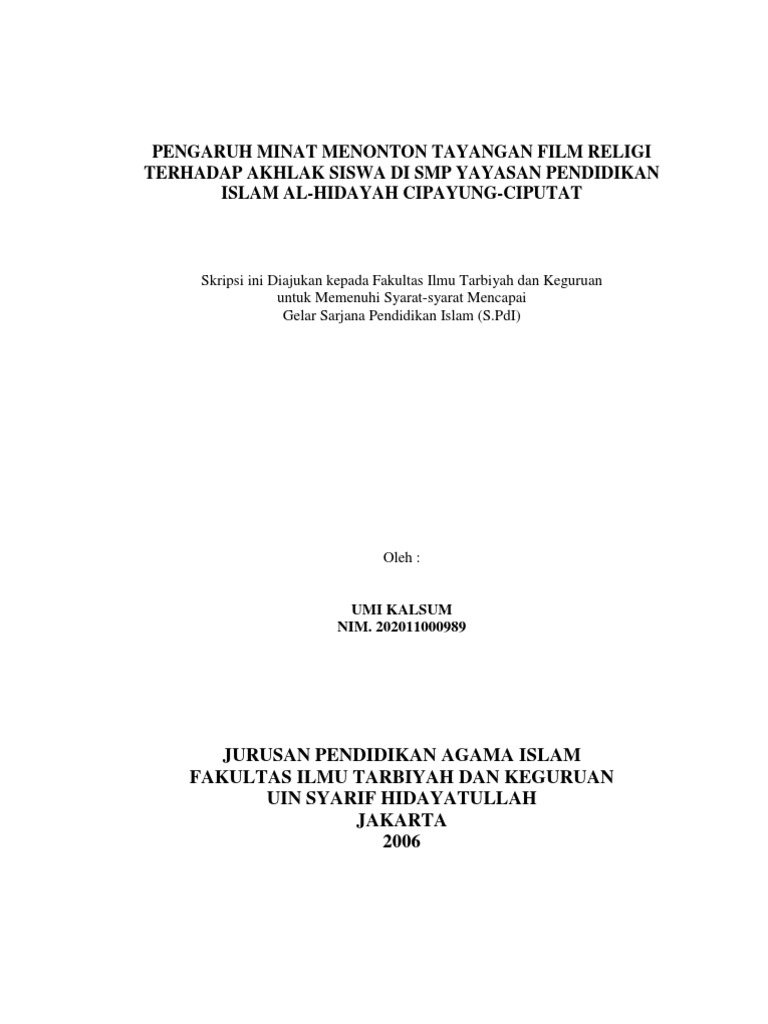 Pengaruh Ninat Menonton Tayangan Film Religi Terhadap Ahlaq Siswa