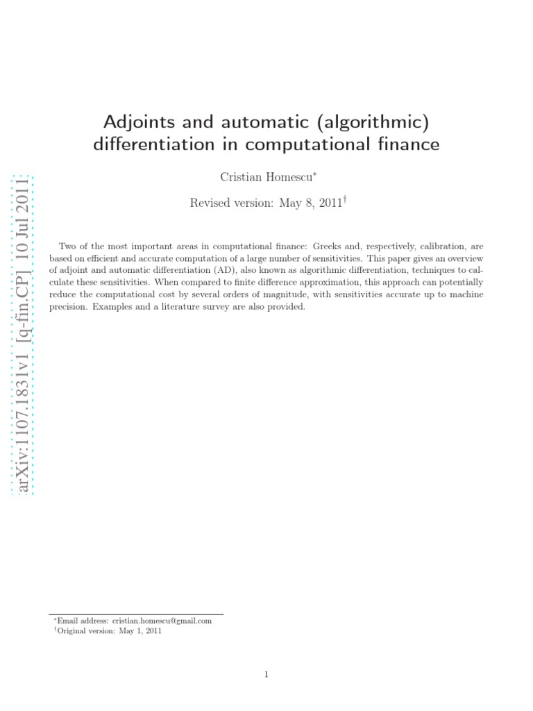Adjoint and Automatic Differentiation in Finance | PDF | Derivative ...