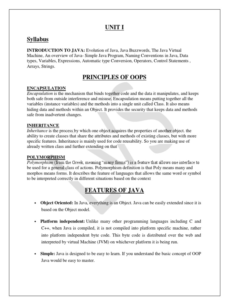 Unit 1 PDF | PDF | Data Type | Object Oriented Programming