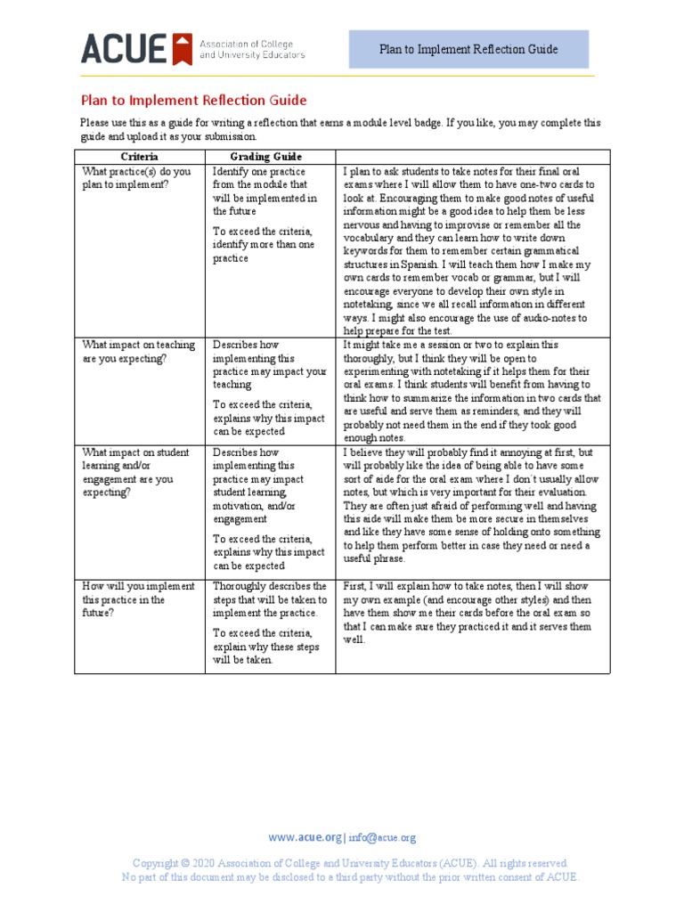 Plan - To - Implement - ReflectionGuide Taking Notes | PDF | Test ...