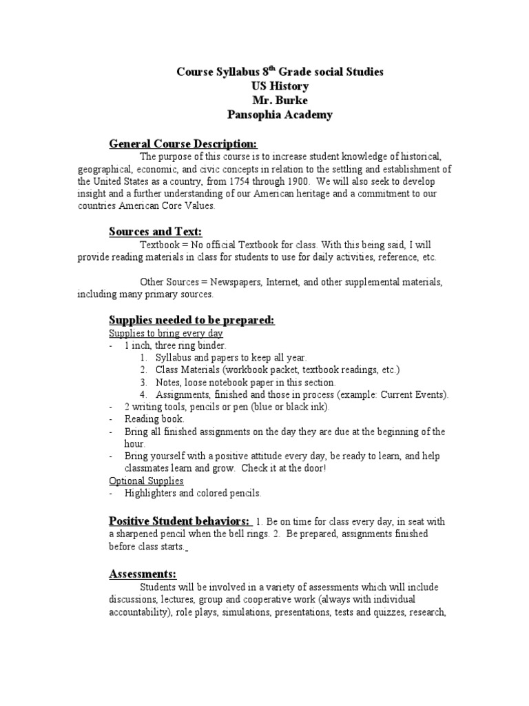 Syllabus 8th Social Studies PDF Textbook Pencil