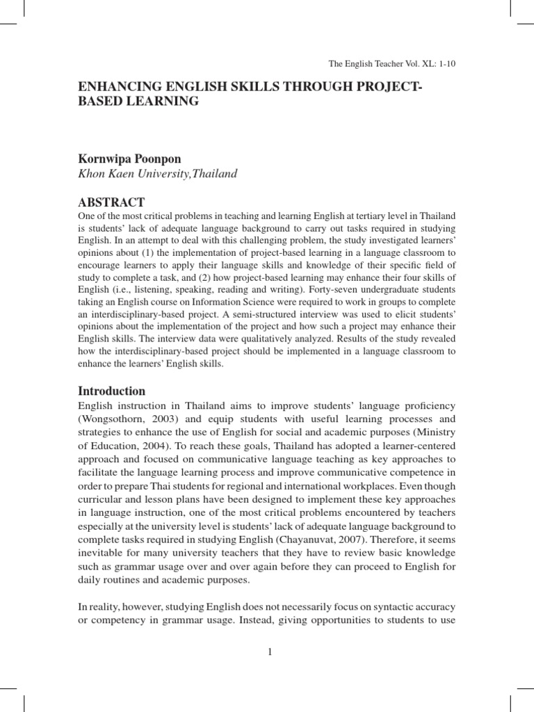 Enhancing English Skills Through Project Based Learning | PDF | English ...