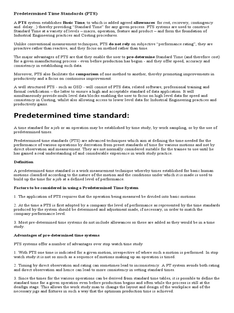 Predetermined Time Standards PDF