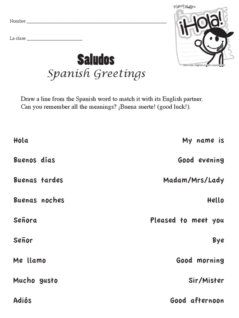 spanish class worksheet greetings